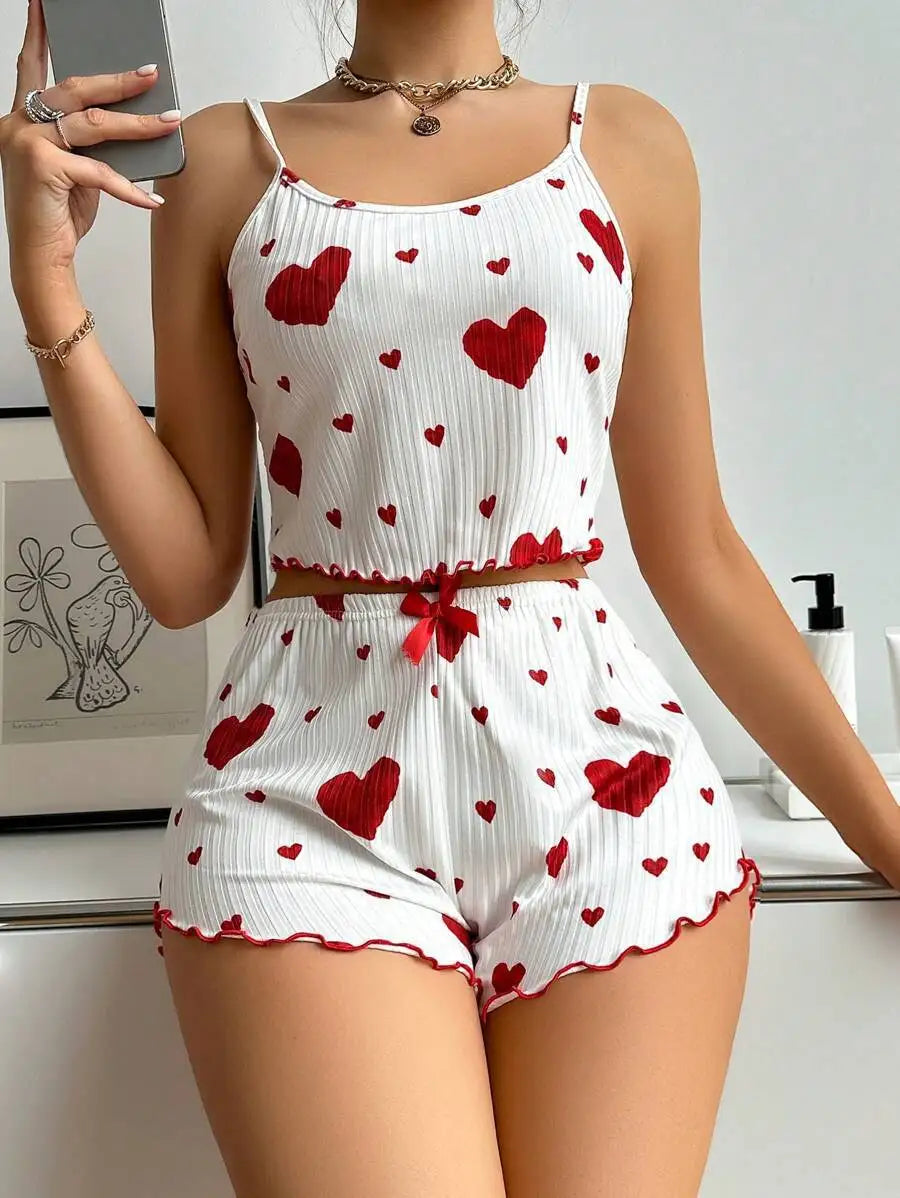 Women’s Heart Print Pajama Set