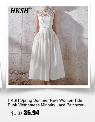 HKSH 2025 Spring Autumn New Women Tide Dark Niche Elegant Temperament Sleeveless Belt Lapel Blazer Chic Ins Y2K Waistcoat HK4714