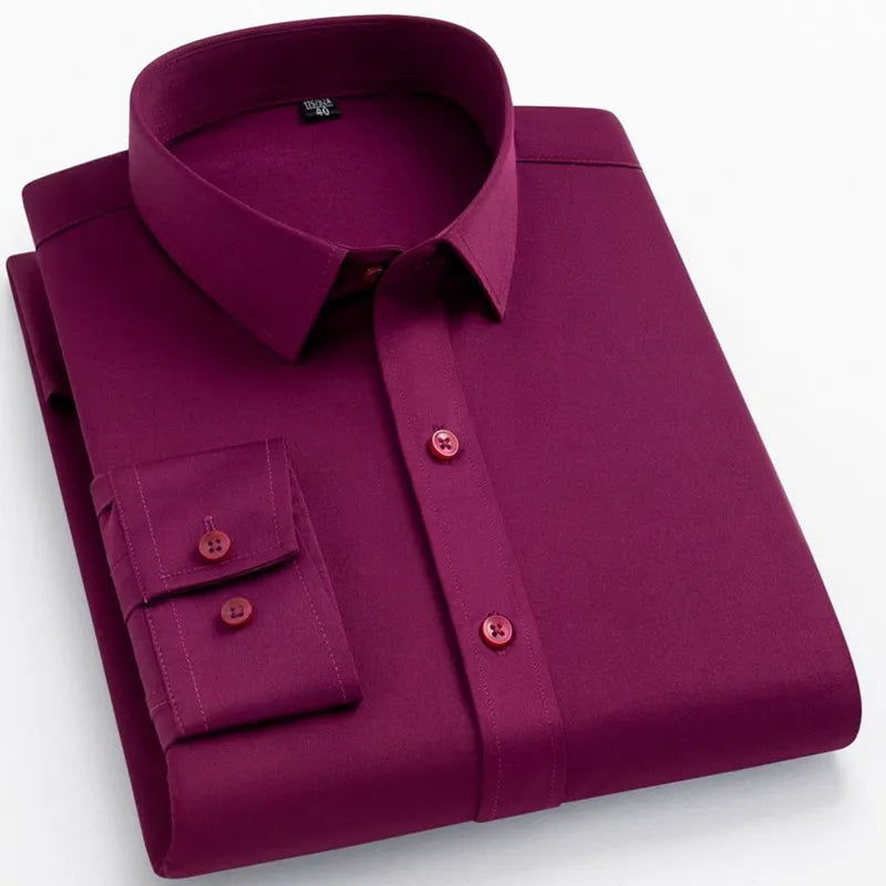 Men’s Slim Fit Navy Work Shirt – Long Sleeve Non-Iron Dress Shirt