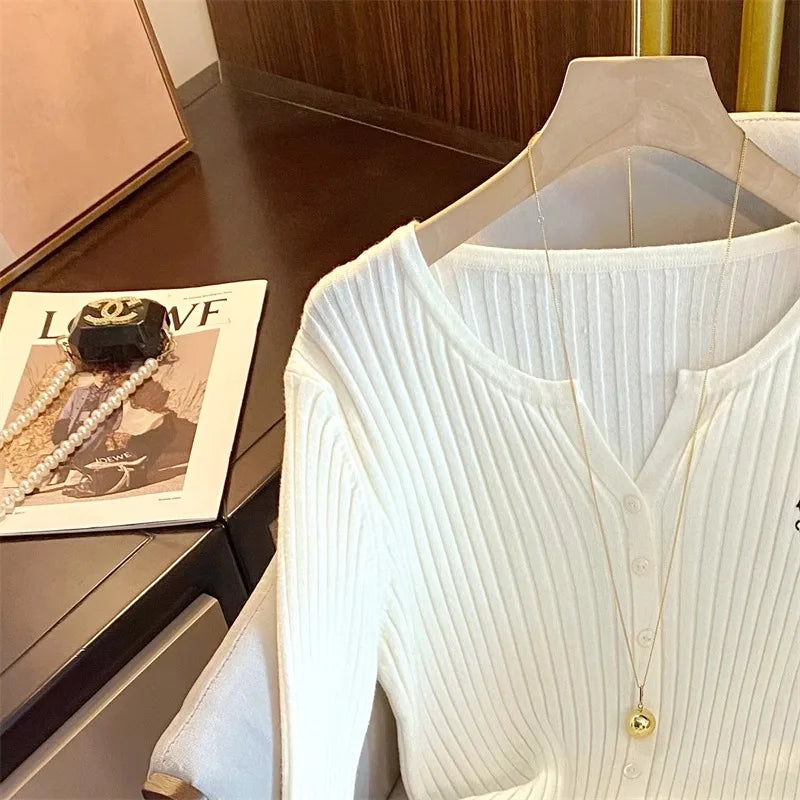 YuooMuoo Y2K Embroidered Knit Cardigan – Korean Streetwear Style