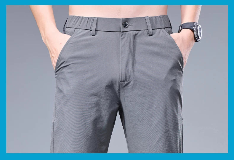 Men’s Ice Silk Summer Pants – Elastic Waist Straight Trousers