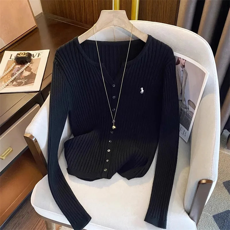 YuooMuoo Y2K Embroidered Knit Cardigan – Korean Streetwear Style