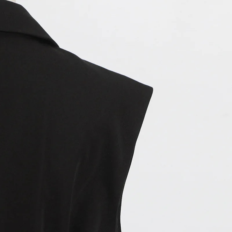 HKSH 2025 Spring Autumn New Women Tide Dark Niche Elegant Temperament Sleeveless Belt Lapel Blazer Chic Ins Y2K Waistcoat HK4714