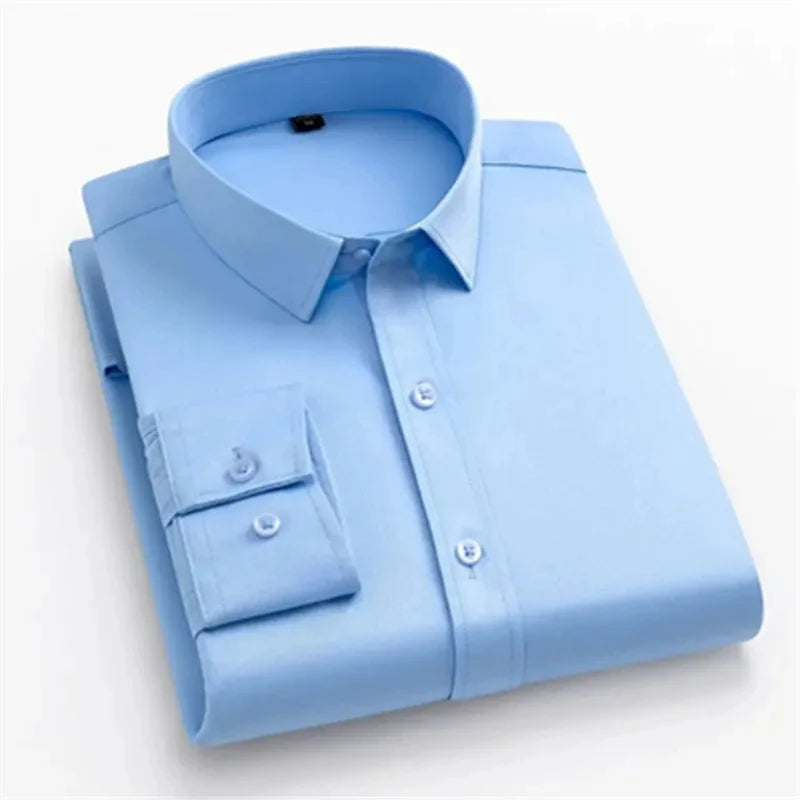 Men’s Slim Fit Navy Work Shirt – Long Sleeve Non-Iron Dress Shirt