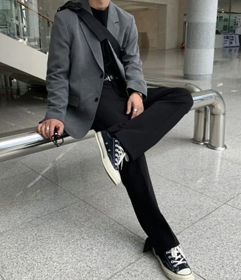 Men’s Oversized Blazer – Plus Size Gray Spring Suit Jacket