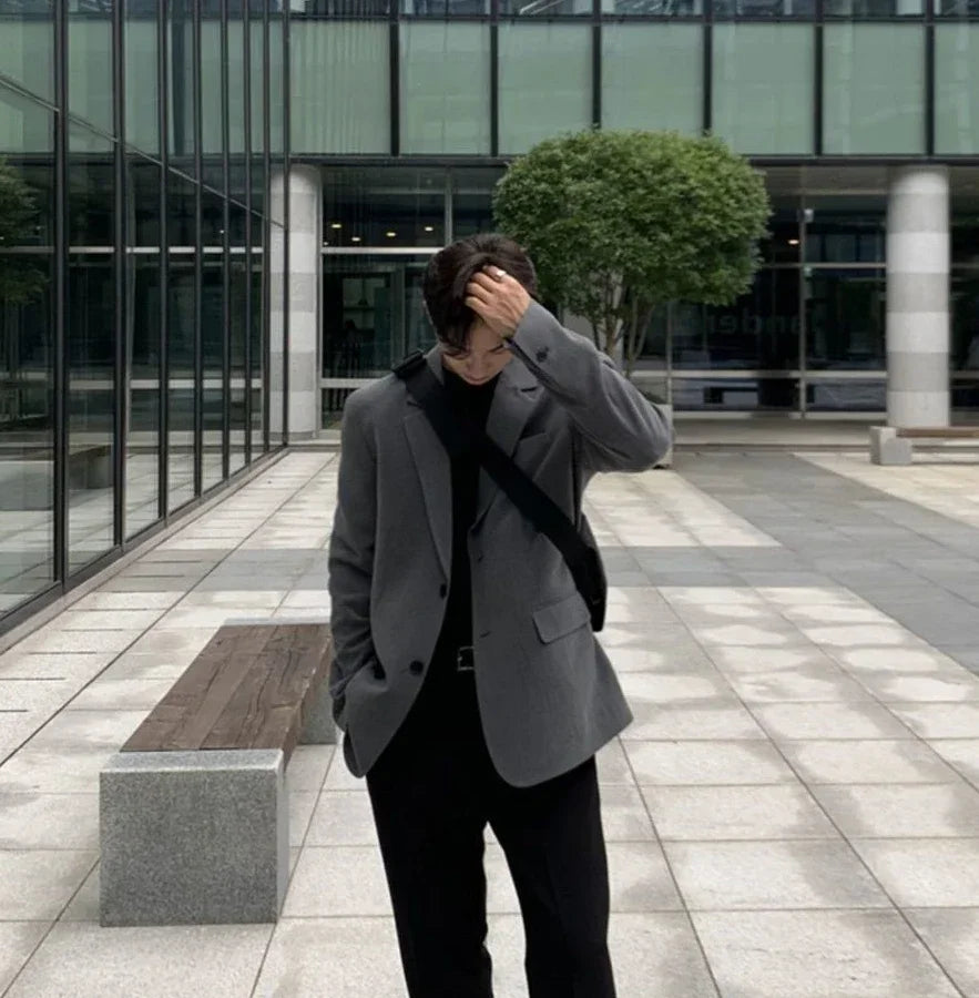 Men’s Oversized Blazer – Plus Size Gray Spring Suit Jacket
