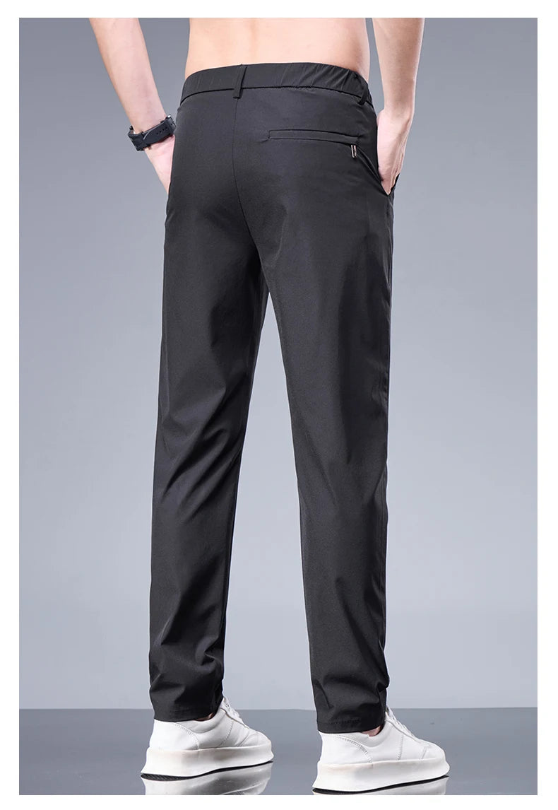 Men’s Ice Silk Summer Pants – Elastic Waist Straight Trousers