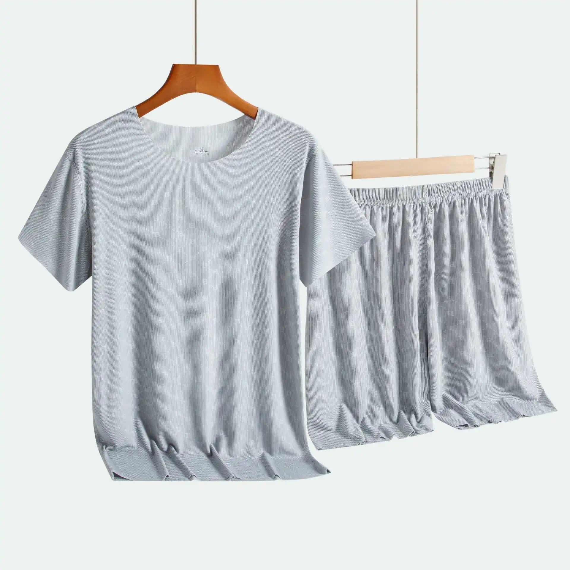 Men’s Summer Ice Silk Pajama Set – Printed Short Sleeve & Pants