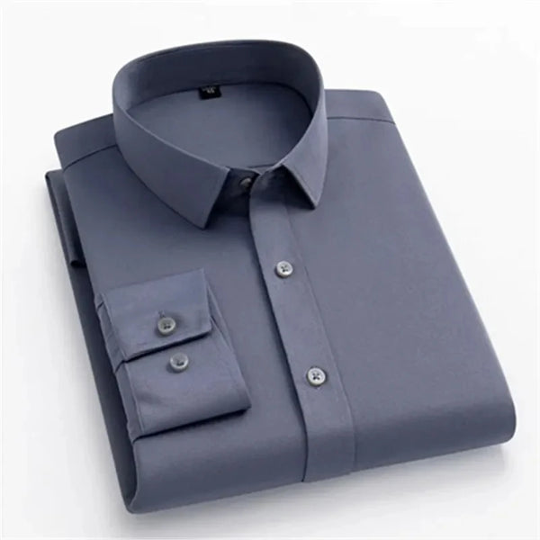 Men’s Slim Fit Navy Work Shirt – Long Sleeve Non-Iron Dress Shirt