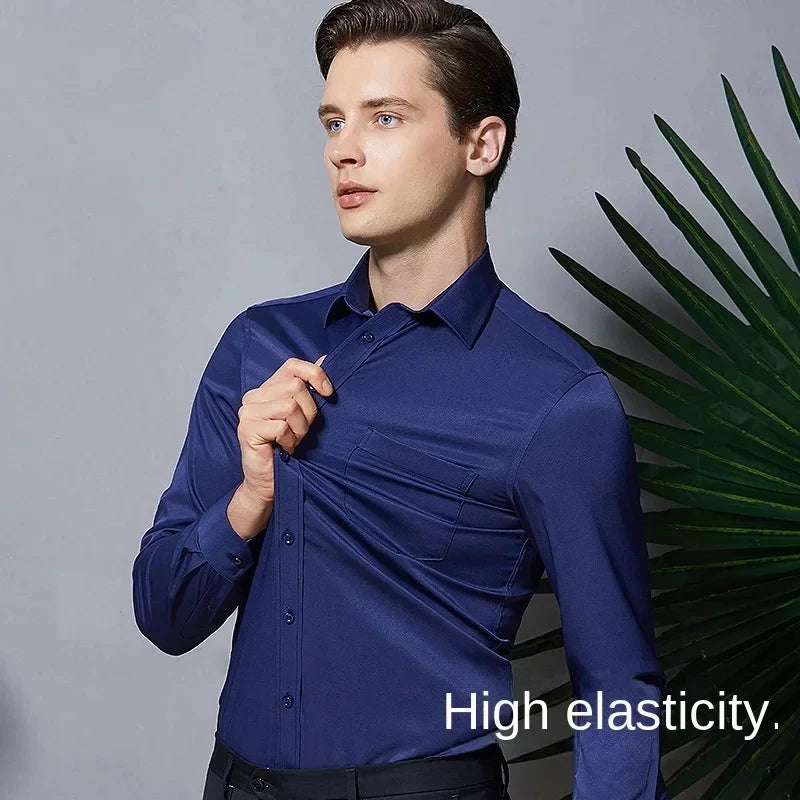 Men’s Slim Fit Navy Work Shirt – Long Sleeve Non-Iron Dress Shirt