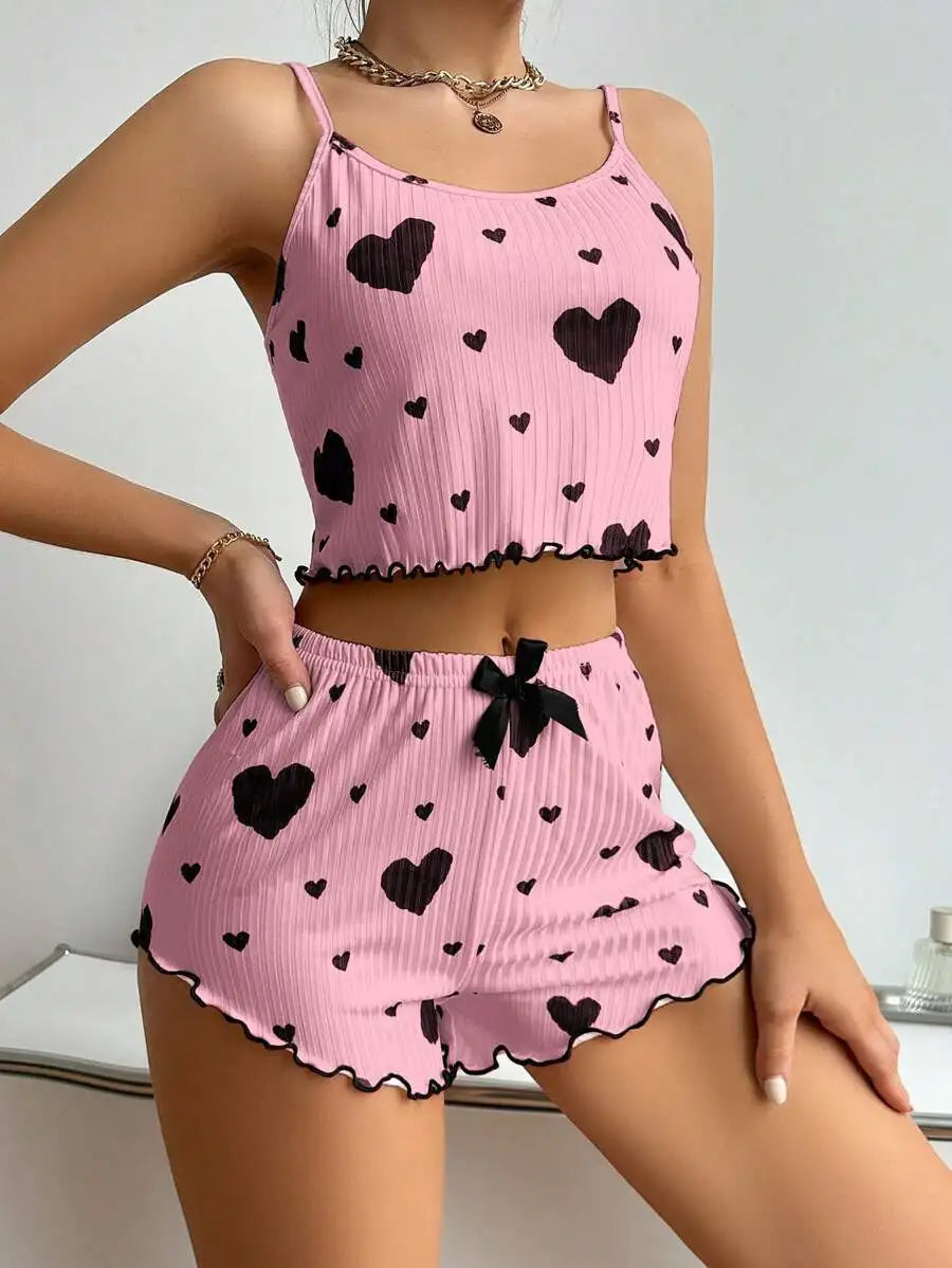 Women’s Heart Print Pajama Set
