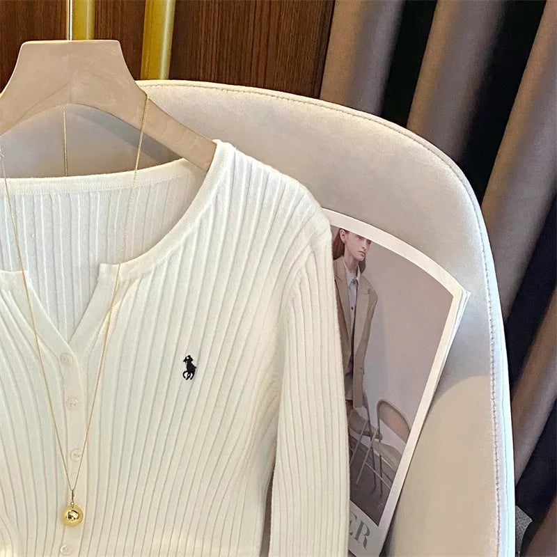 YuooMuoo Y2K Embroidered Knit Cardigan – Korean Streetwear Style