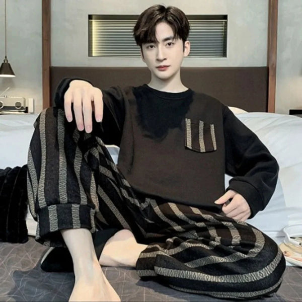 Men’s Plus Size Pajama Set – Cartoon Bear Long Sleeve Loungewear