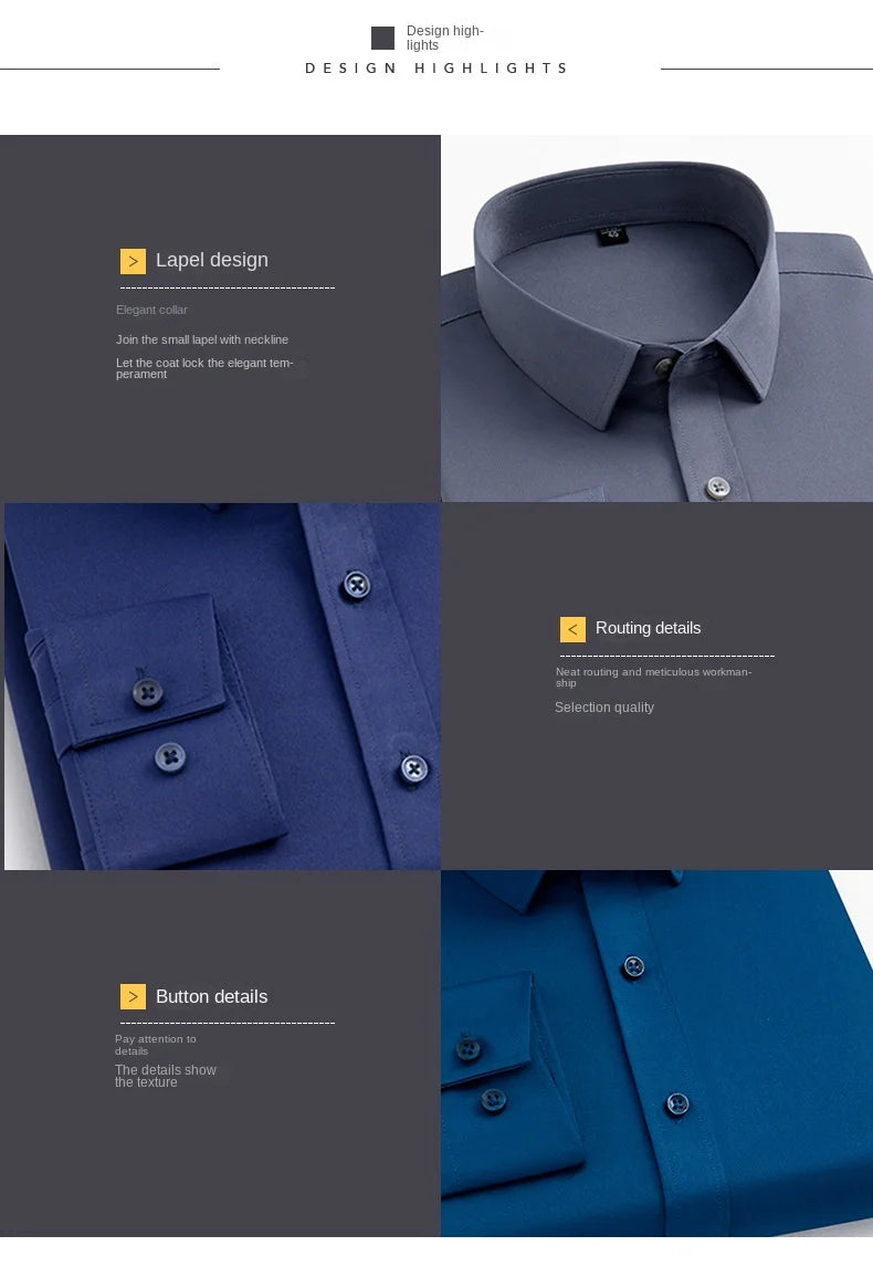 Men’s Slim Fit Navy Work Shirt – Long Sleeve Non-Iron Dress Shirt