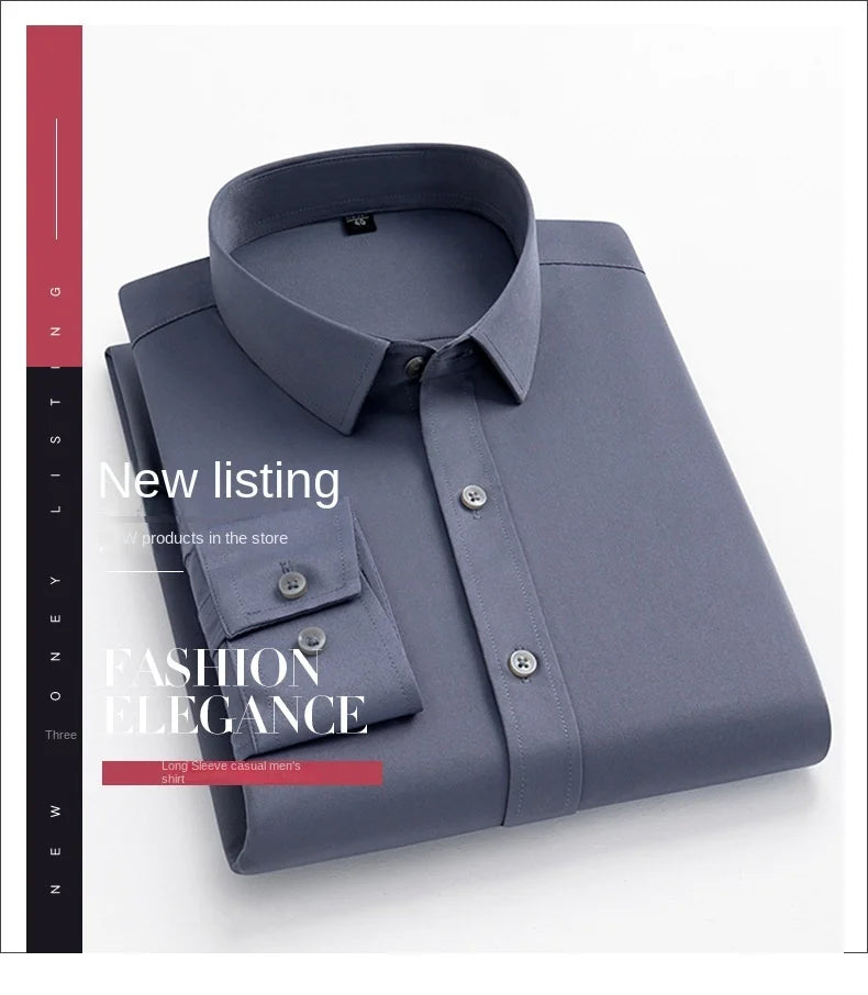 Men’s Slim Fit Navy Work Shirt – Long Sleeve Non-Iron Dress Shirt