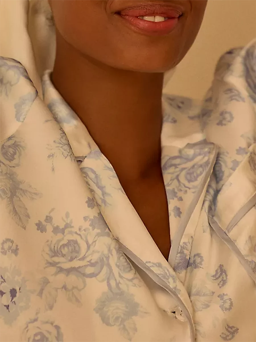 Women’s Floral Pajama Set – Long Sleeve Shirt & Shorts