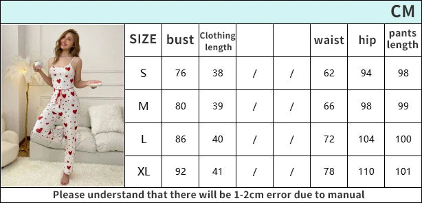 Women’s Heart Print Pajama Set – Sleeveless Top & Long Pants