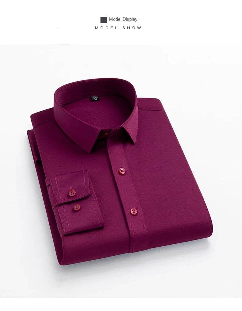 Men’s Slim Fit Navy Work Shirt – Long Sleeve Non-Iron Dress Shirt