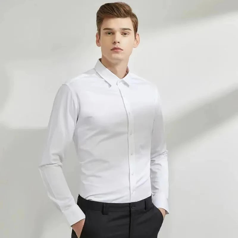 Men’s Slim Fit Navy Work Shirt – Long Sleeve Non-Iron Dress Shirt