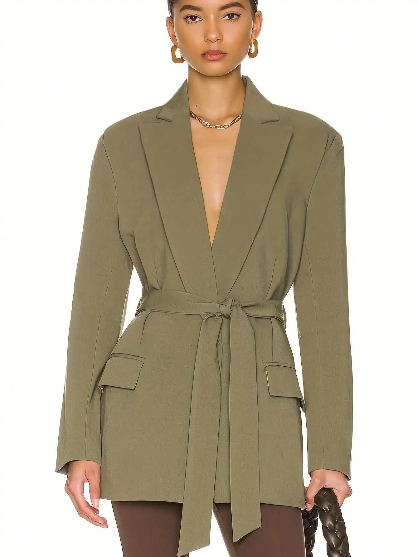 Women’s Tie-Waist Blazer – Elegant Casual Office Jacket