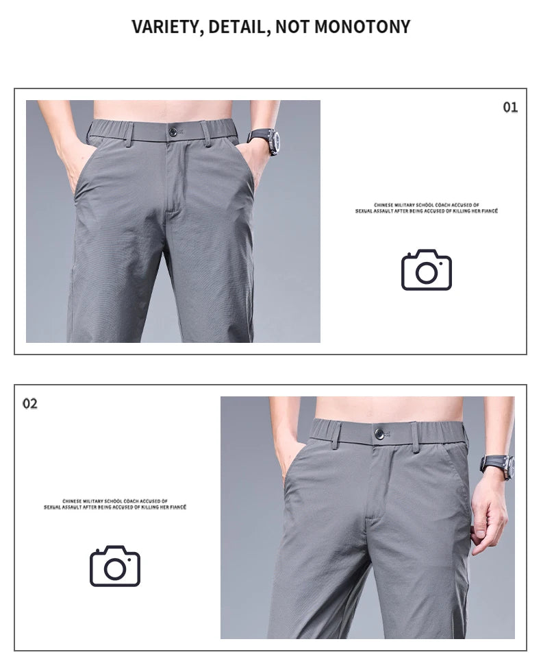 Men’s Ice Silk Summer Pants – Elastic Waist Straight Trousers