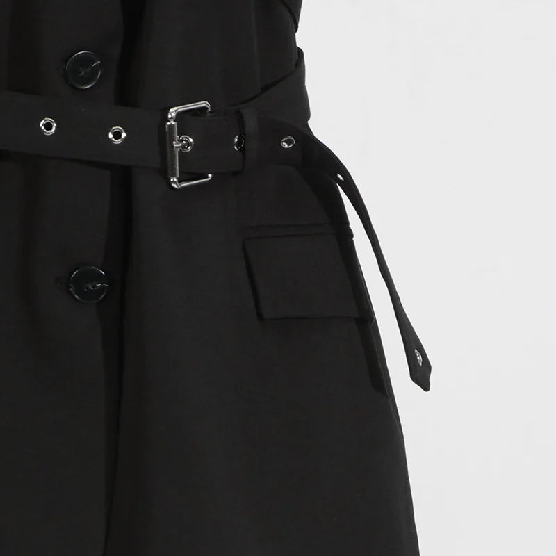 HKSH 2025 Spring Autumn New Women Tide Dark Niche Elegant Temperament Sleeveless Belt Lapel Blazer Chic Ins Y2K Waistcoat HK4714