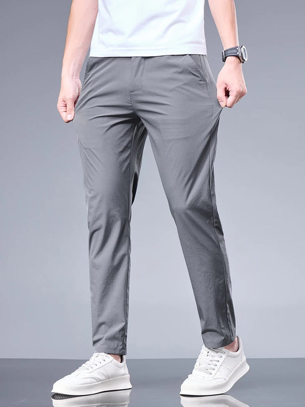 Men’s Ice Silk Summer Pants – Elastic Waist Straight Trousers