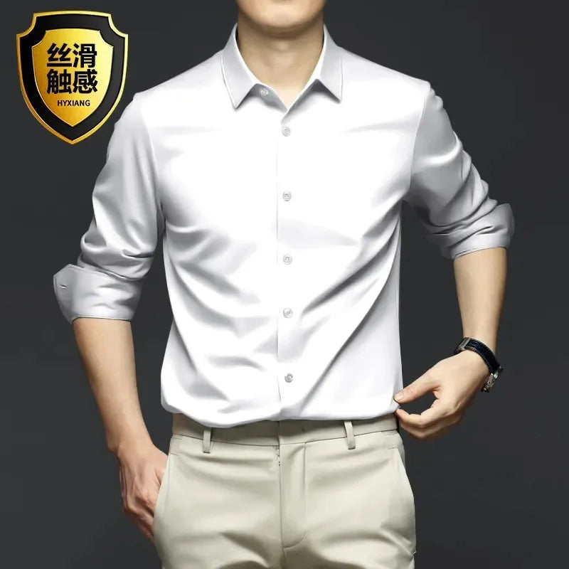 Men’s Non-Iron White Dress Shirt – Long Sleeve Business Shirt (S-5XL)