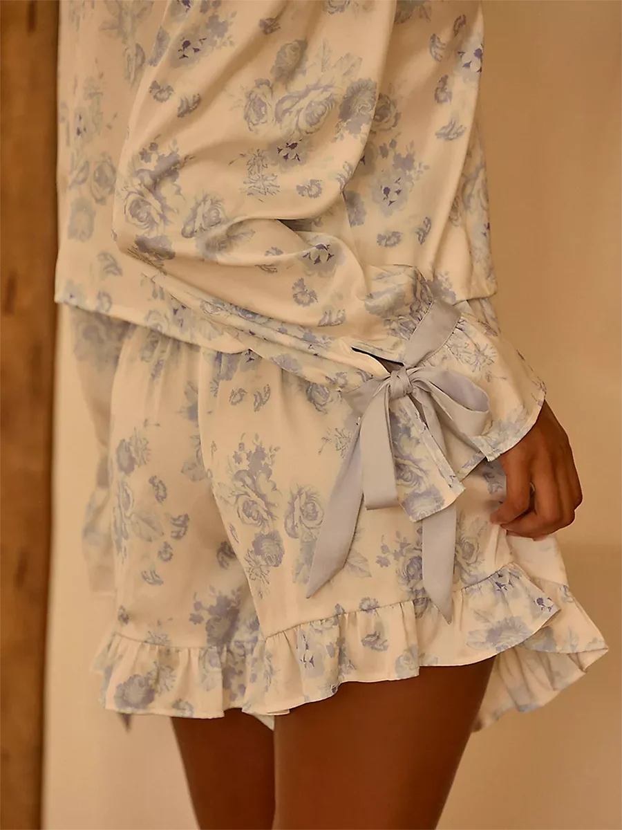 Women’s Floral Pajama Set – Long Sleeve Shirt & Shorts