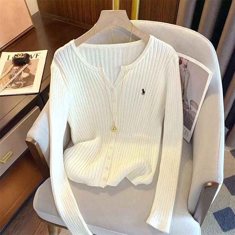 YuooMuoo Y2K Embroidered Knit Cardigan – Korean Streetwear Style