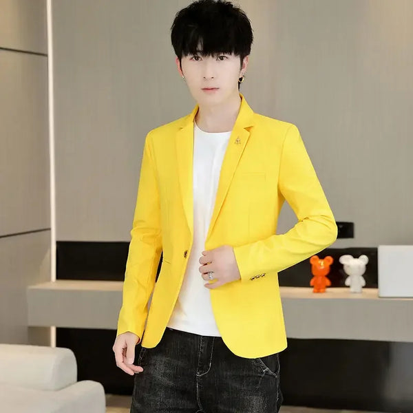 Men’s Cropped Yellow Blazer – Slim Fit Summer Fashion Jacket