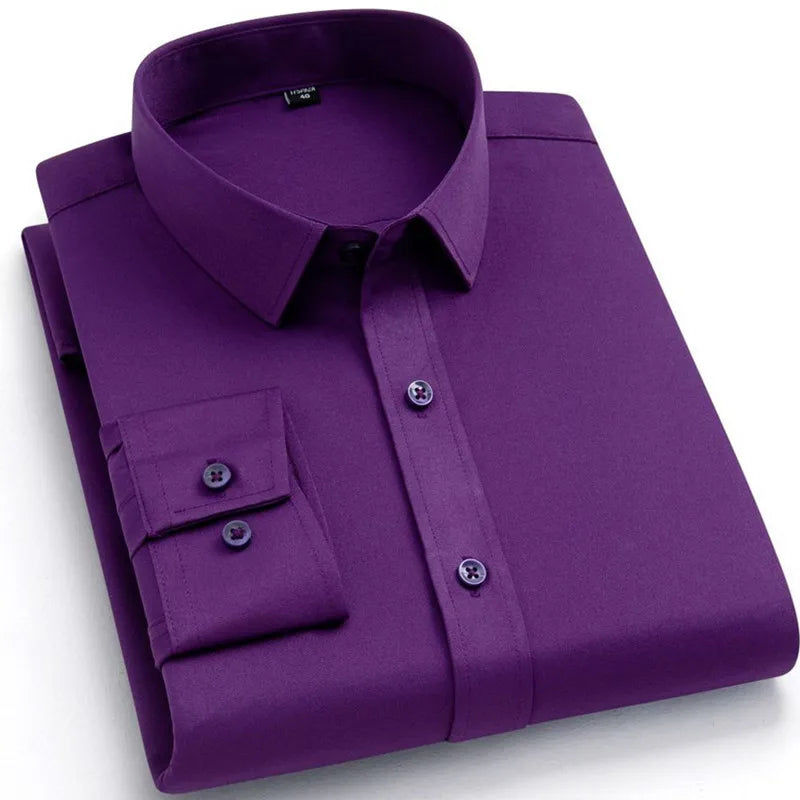 Men’s Slim Fit Navy Work Shirt – Long Sleeve Non-Iron Dress Shirt