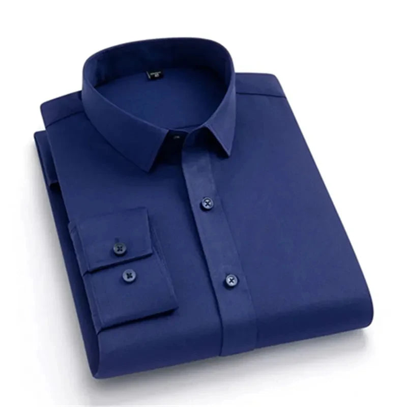 Men’s Slim Fit Navy Work Shirt – Long Sleeve Non-Iron Dress Shirt