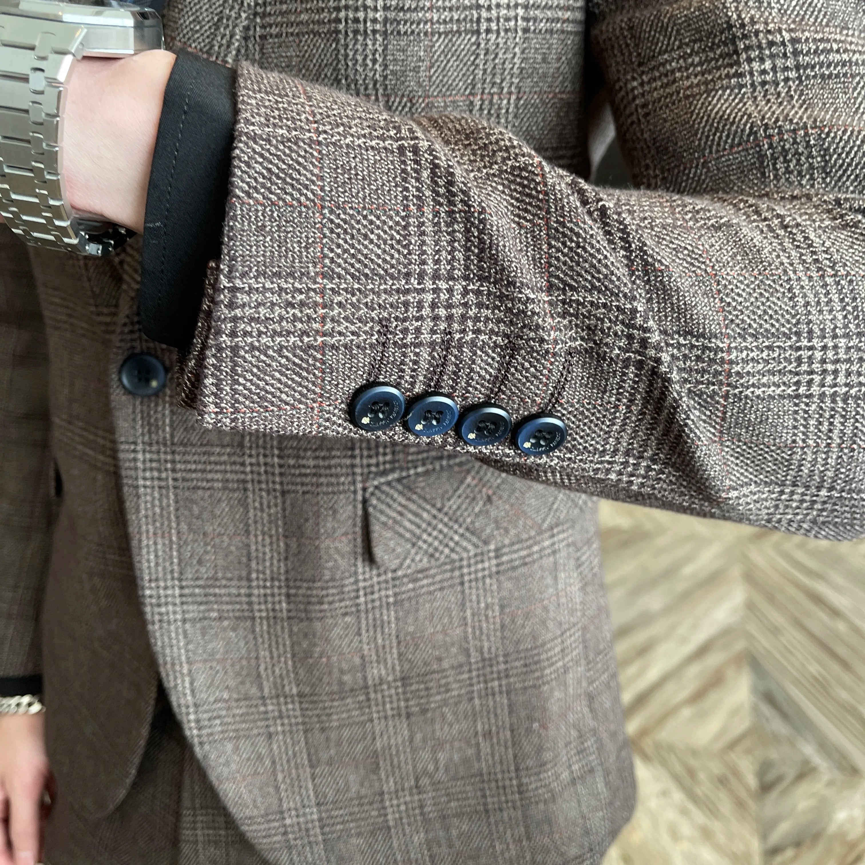 Men’s Korean Plaid 3-Piece Suit – Blazer, Vest & Trousers Set