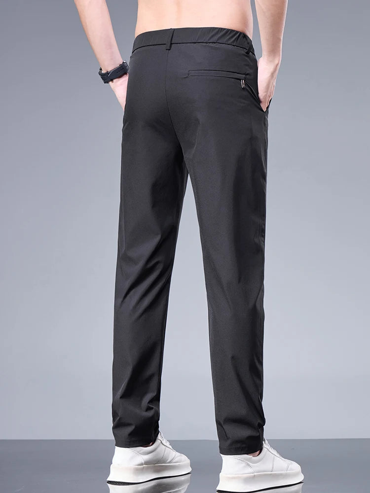 Men’s Ice Silk Summer Pants – Elastic Waist Straight Trousers