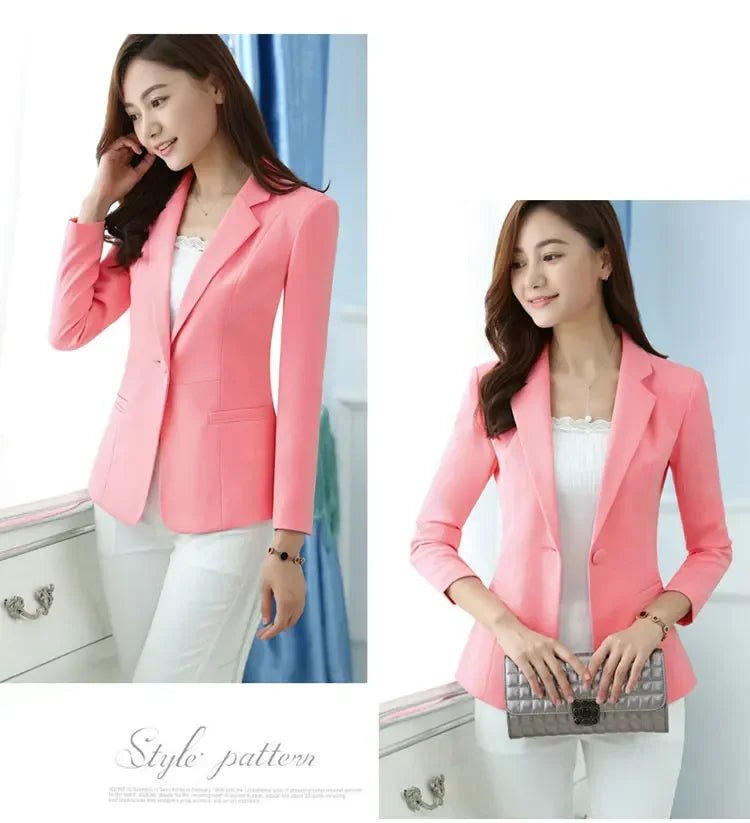 Women’s Pink Office Blazer – Elegant Long Sleeve Work Jacket (Up to 5XL)