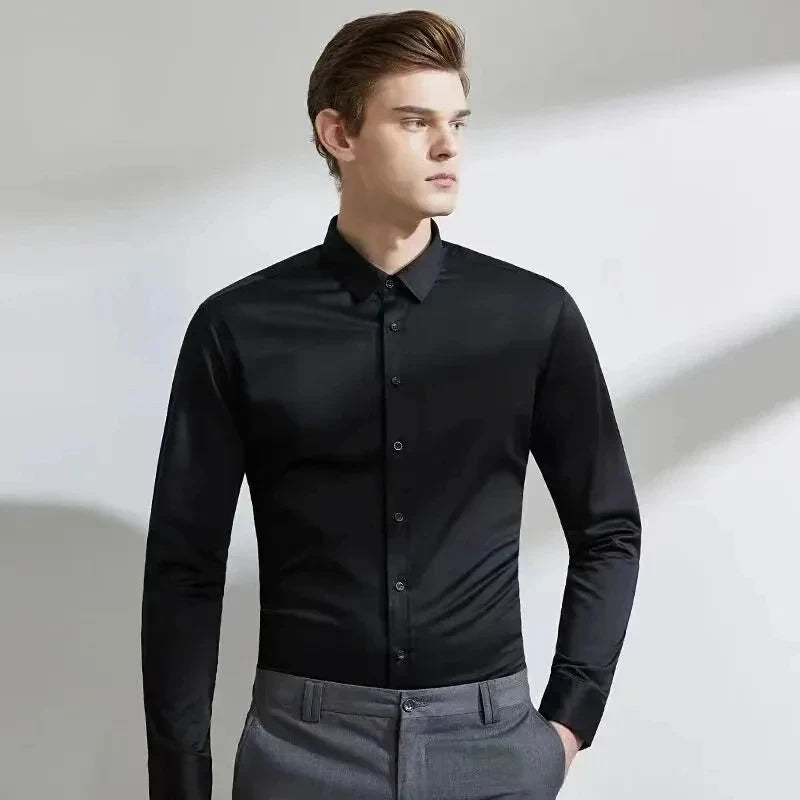Men’s Slim Fit Navy Work Shirt – Long Sleeve Non-Iron Dress Shirt