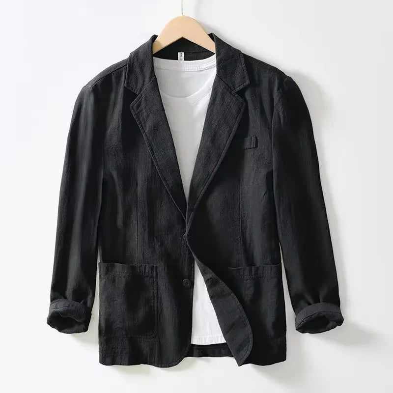Men’s Summer Linen Blazer – Lightweight Black Suit Jacket