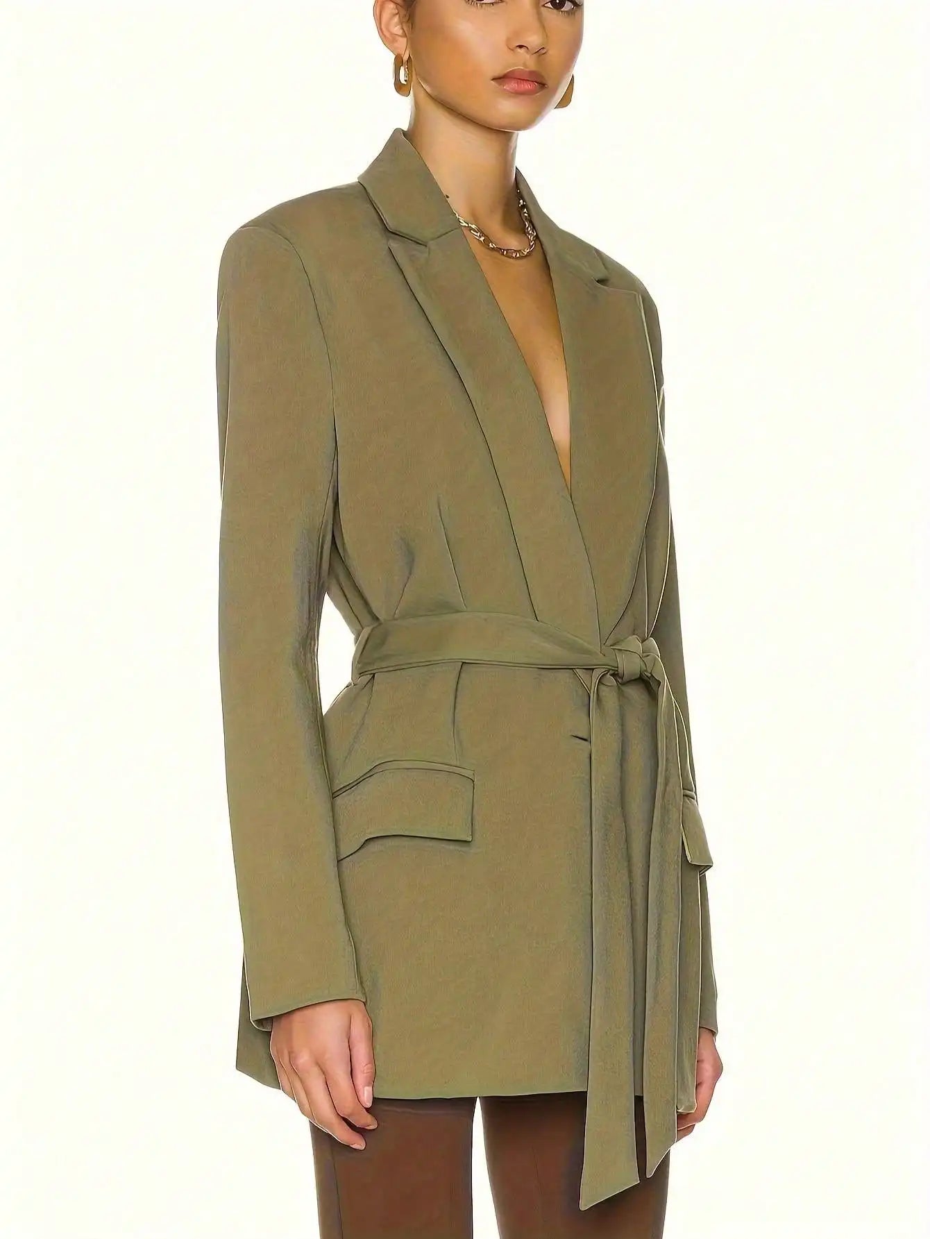 Women’s Tie-Waist Blazer – Elegant Casual Office Jacket