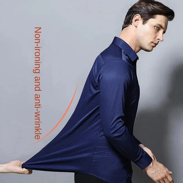 Men’s Slim Fit Navy Work Shirt – Long Sleeve Non-Iron Dress Shirt